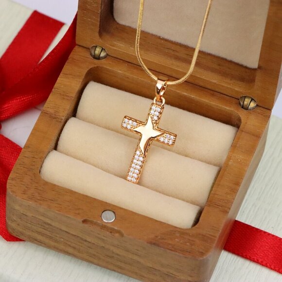 "Rose Gold Cross Pendant with Star Design and Sparkling Accents, XPPT1748 - Picture 8 of 13